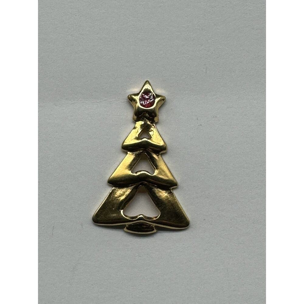 Vintage Gold Colored Christmas Tree w/Red Star Lapel Pin Brooch